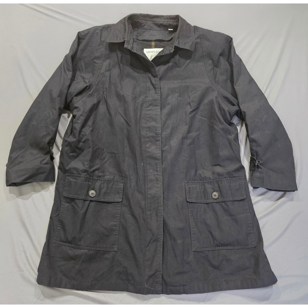 London Fog Trench Coat Womens 16 Black Good Plaid Lined Collared Mid Length